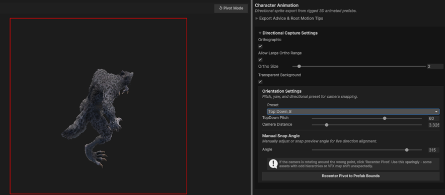 The live preview turned to a snapped facing via the Manual Snap Angle slider