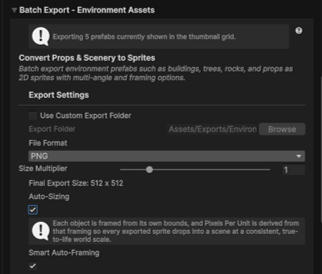 Environment export settings with Auto-Sizing and the world-scale note