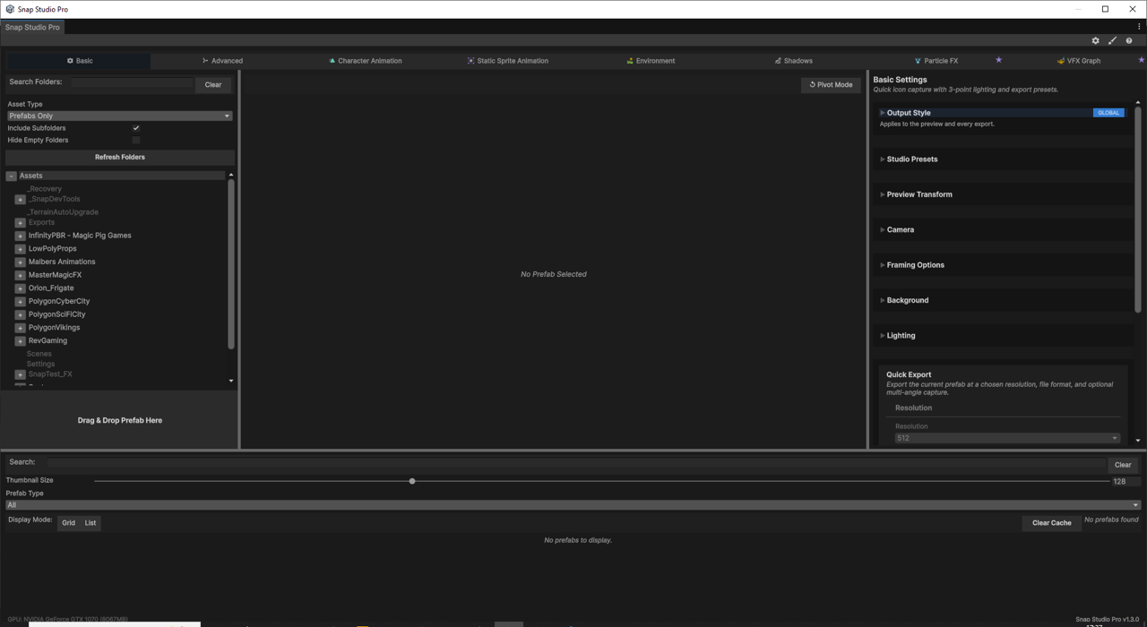 The Snap Studio Pro window, open on the Basic tab
