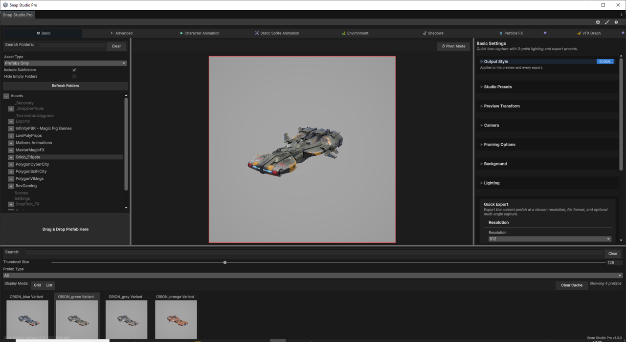 Left-dragging in the preview to rotate the prefab to a chosen angle