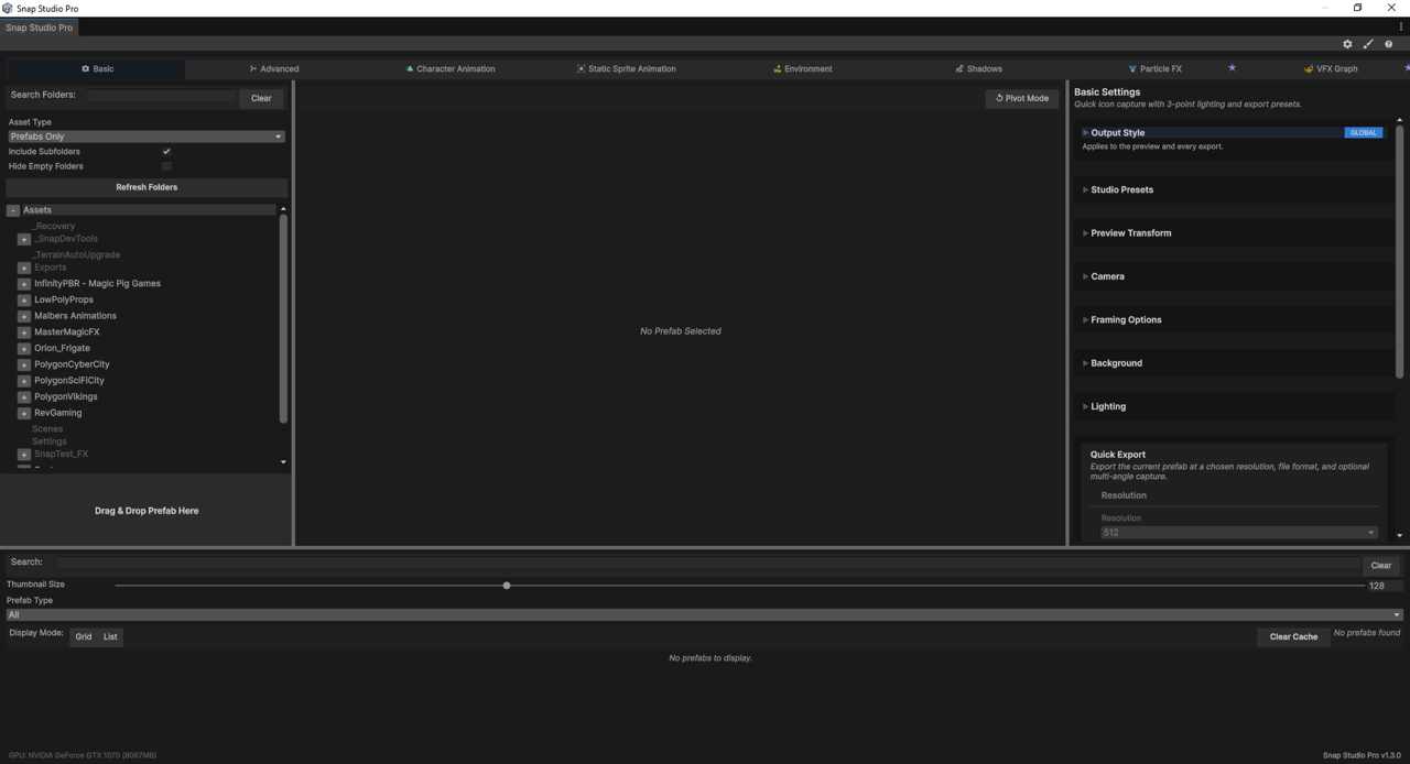 Snap Studio Pro imported into the Project window under Assets/RevGaming
