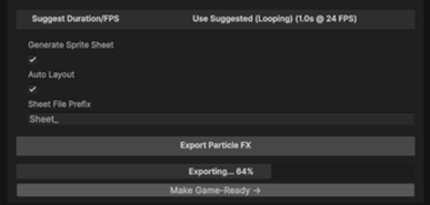 The Export Particle FX button with the capture progress bar running