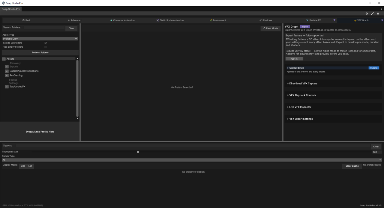 The VFX Graph tab with the Visual Effect Graph package installed