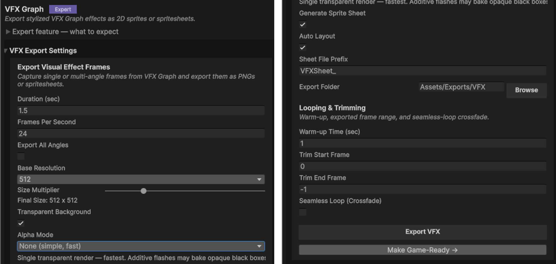 The Looping & Trimming section with Seamless Loop and Crossfade Overlap