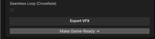 The Export VFX button with alpha and sprite-sheet options above it